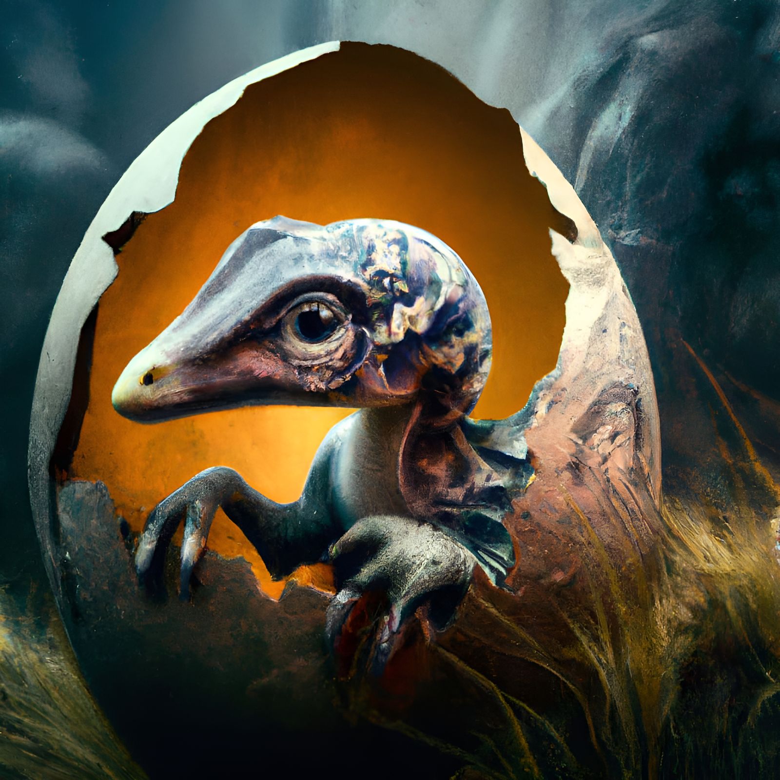 Cute Baby Dino Hatching: Holographic Art