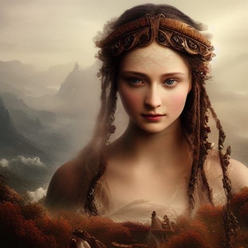 Beautiful Girl's Head and Shoulders in Digital Painting