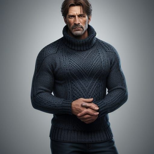 Handsome Man in Detailed Winter Sweater