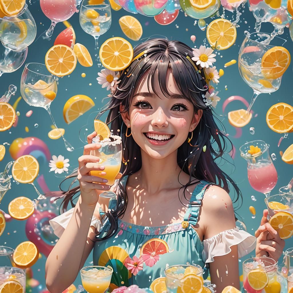 Smiling Anime Girl with Daisies in 3D Pastel Art