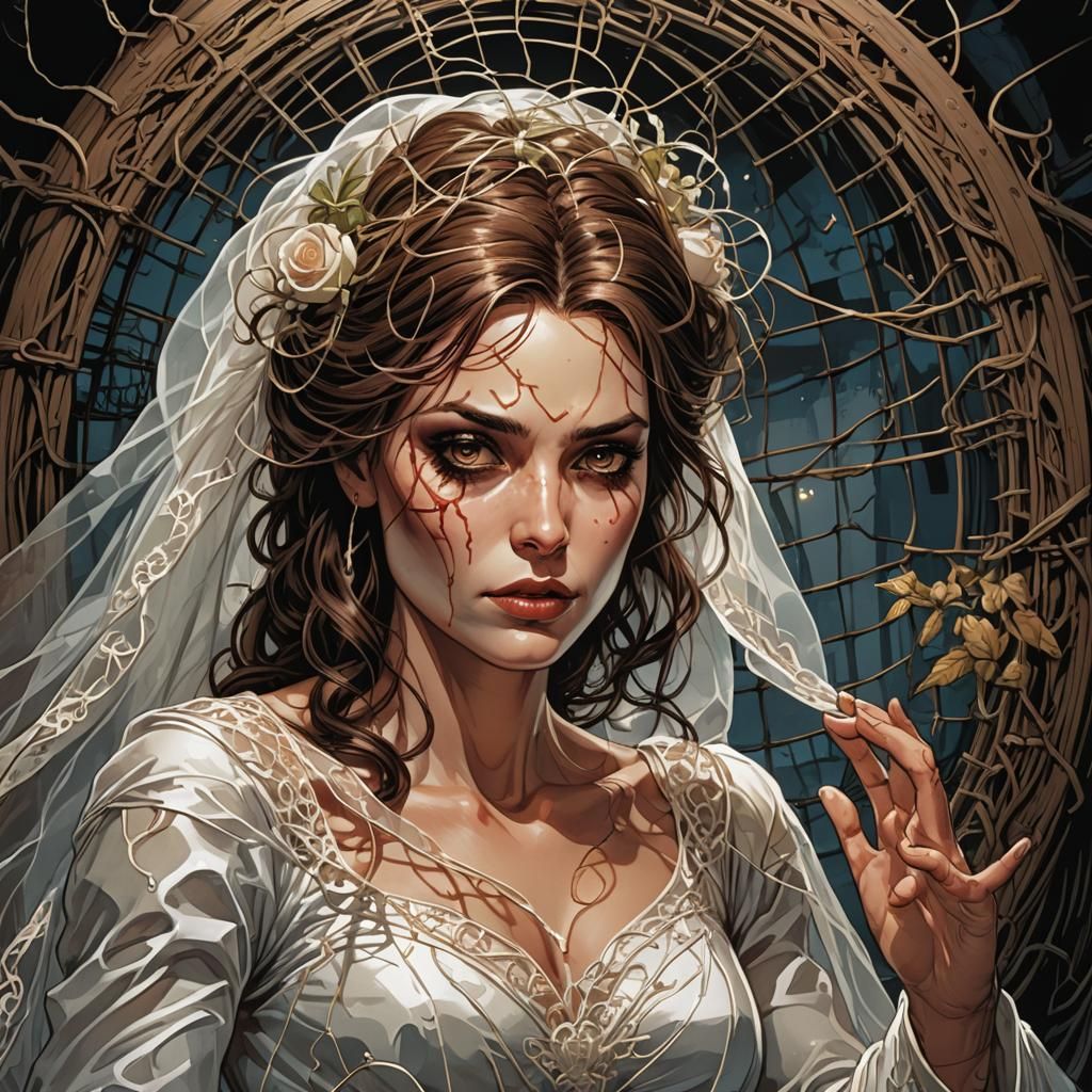 Envious Bride in Comic Book Art Style