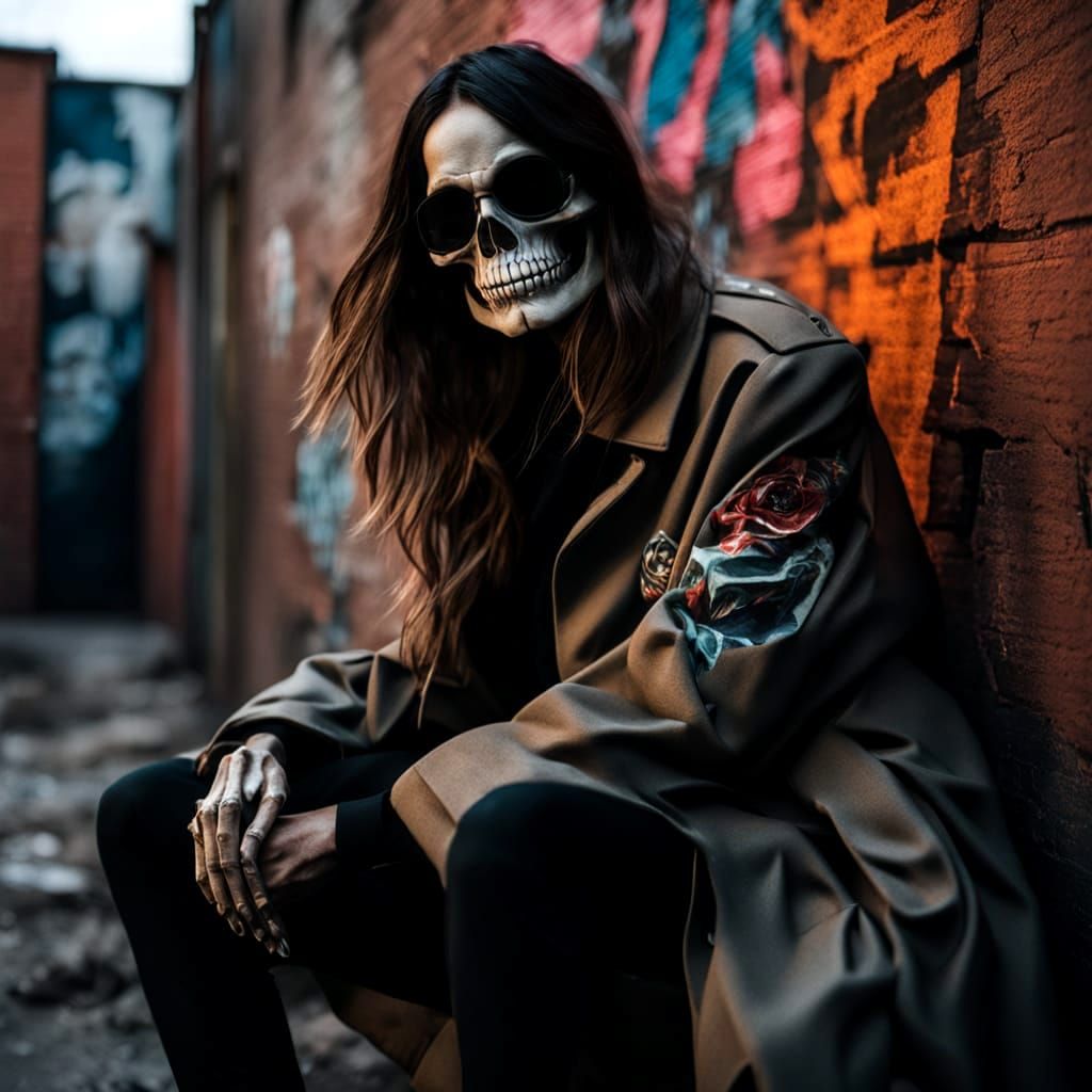 Gritty Trenchcoat Skeleton in Urban Decay