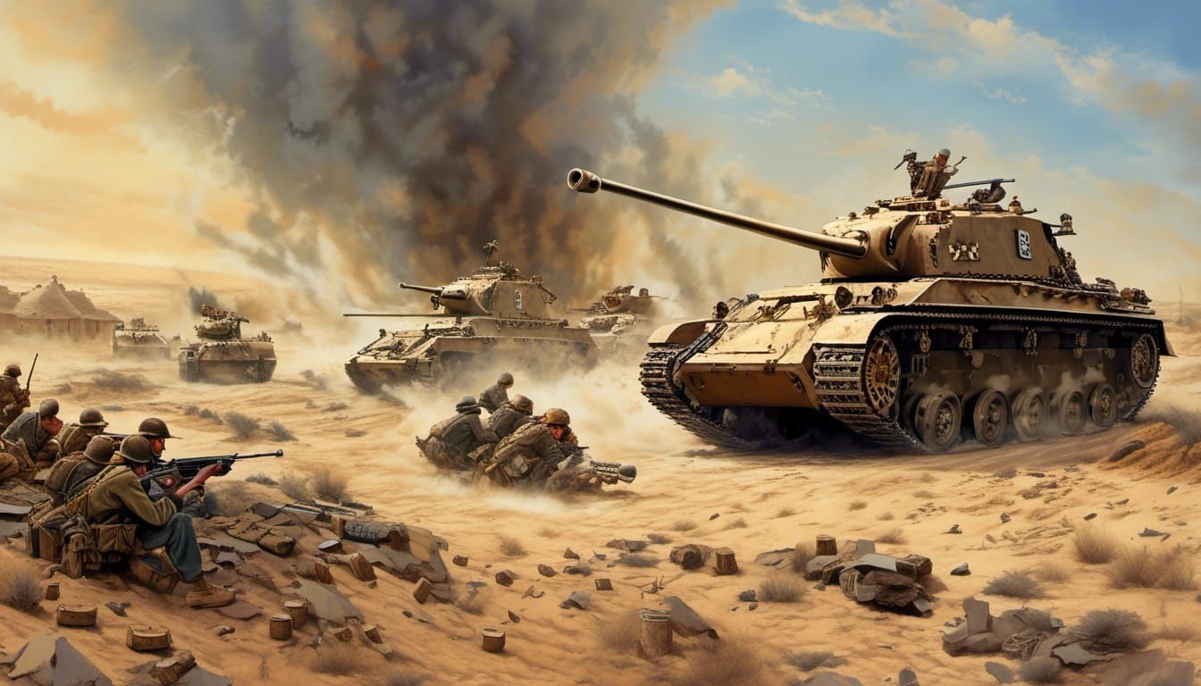 Tank Battle in North African Desert: Military Art