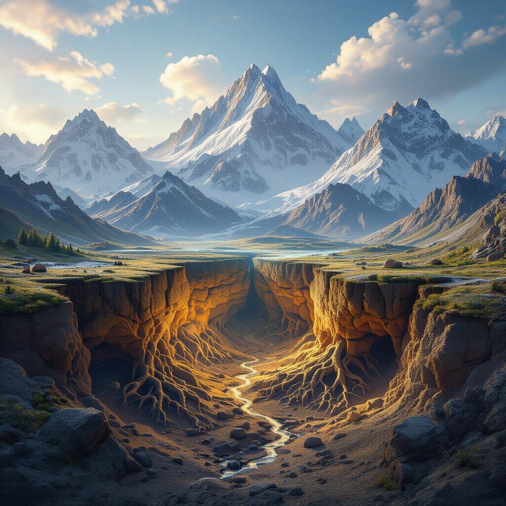 Cross-Section of Mountains Showing Underground Roots Stabili...