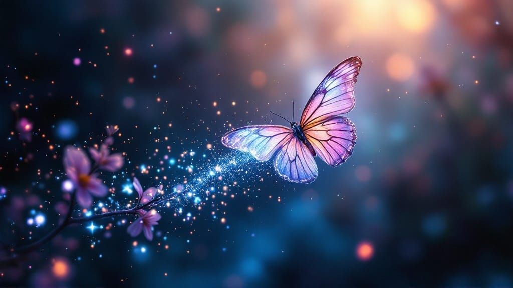 Iridescent Butterfly Emerges from Ethereal Glow