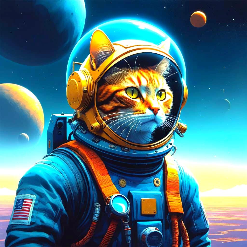 Cosmic Feline Space Explorer in Dark and Ominous Orbit