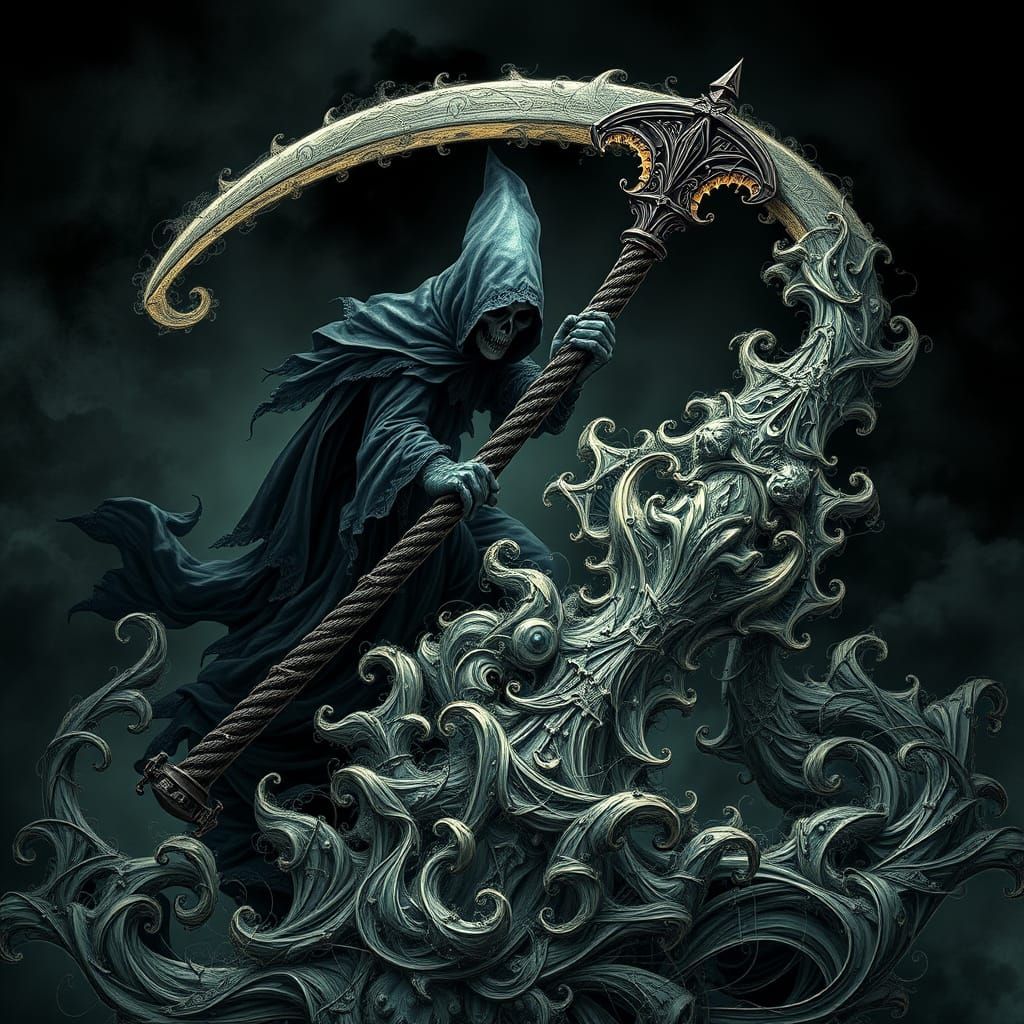 Cyberpunk Horror Scythe in Fractal Wave Function