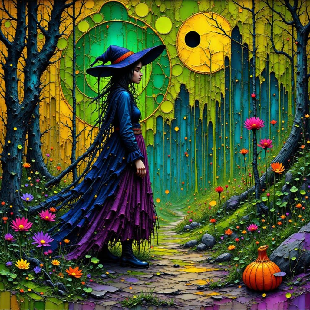 Ukrainian Witch in Mystical Forest, Digital Illustration