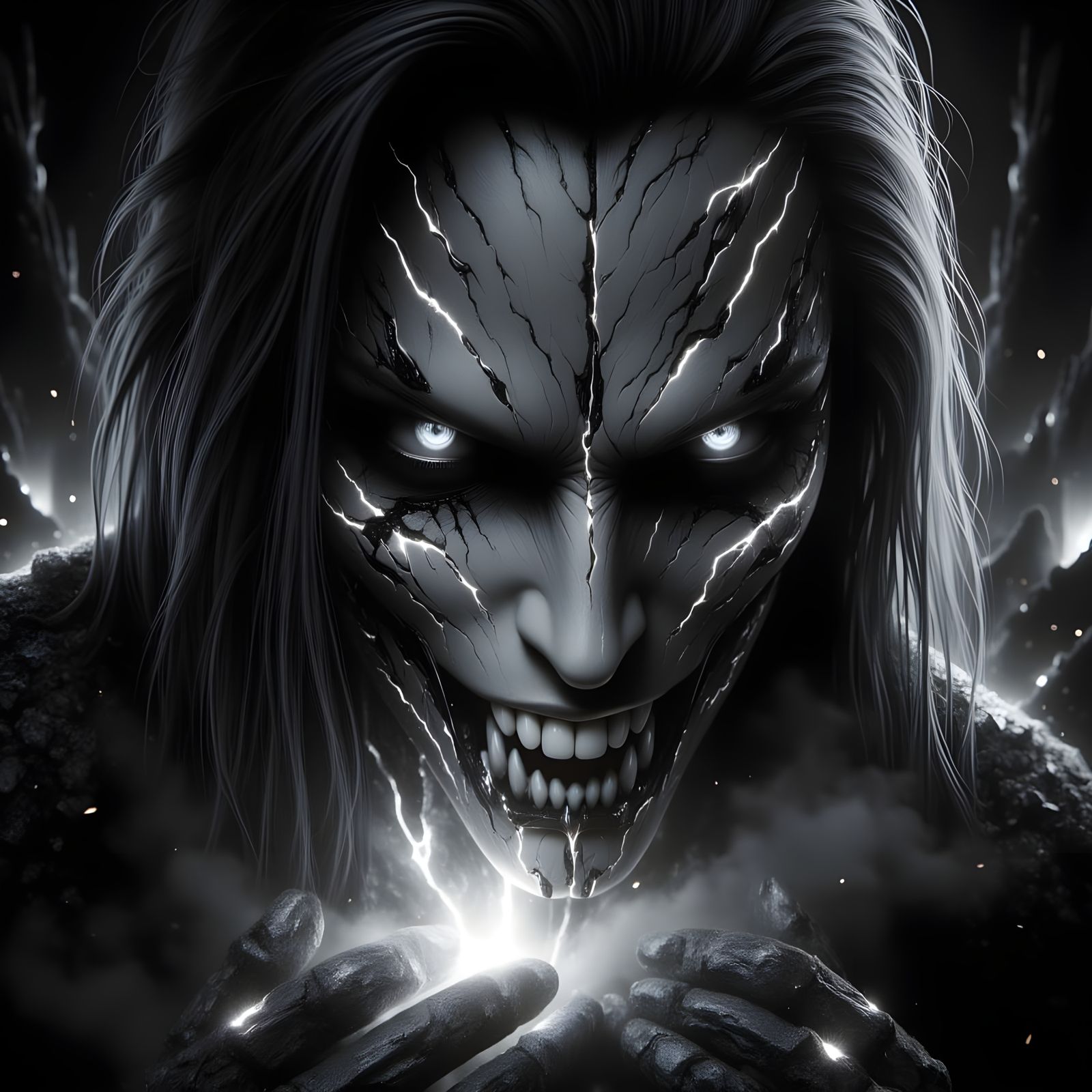 Santa Vampire Emerges: A Black and White Horror Photo