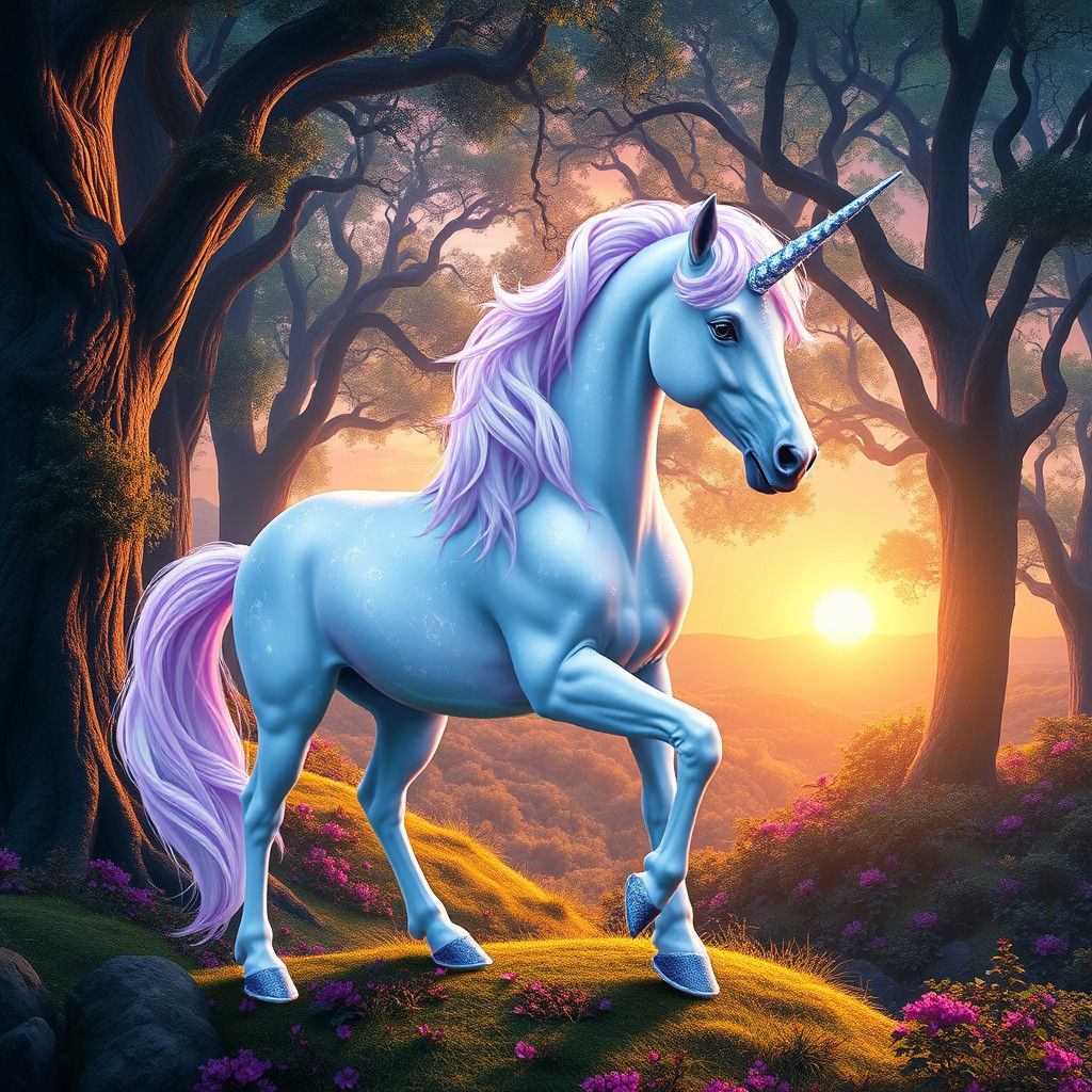 Majestic Unicorn in Mystical Dreamlike Landscape