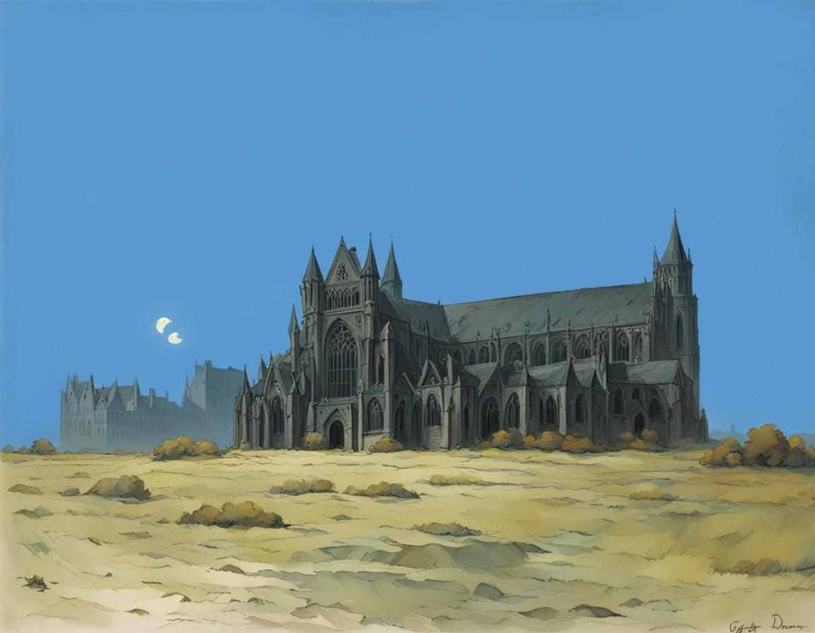 Gothic Abbey Horror: Dark Evening Illustration