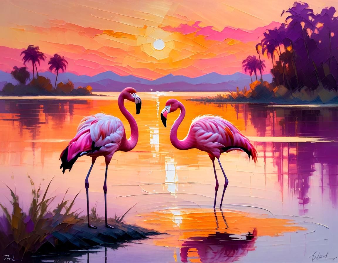 Impressionist Flamingo Sunset Painting