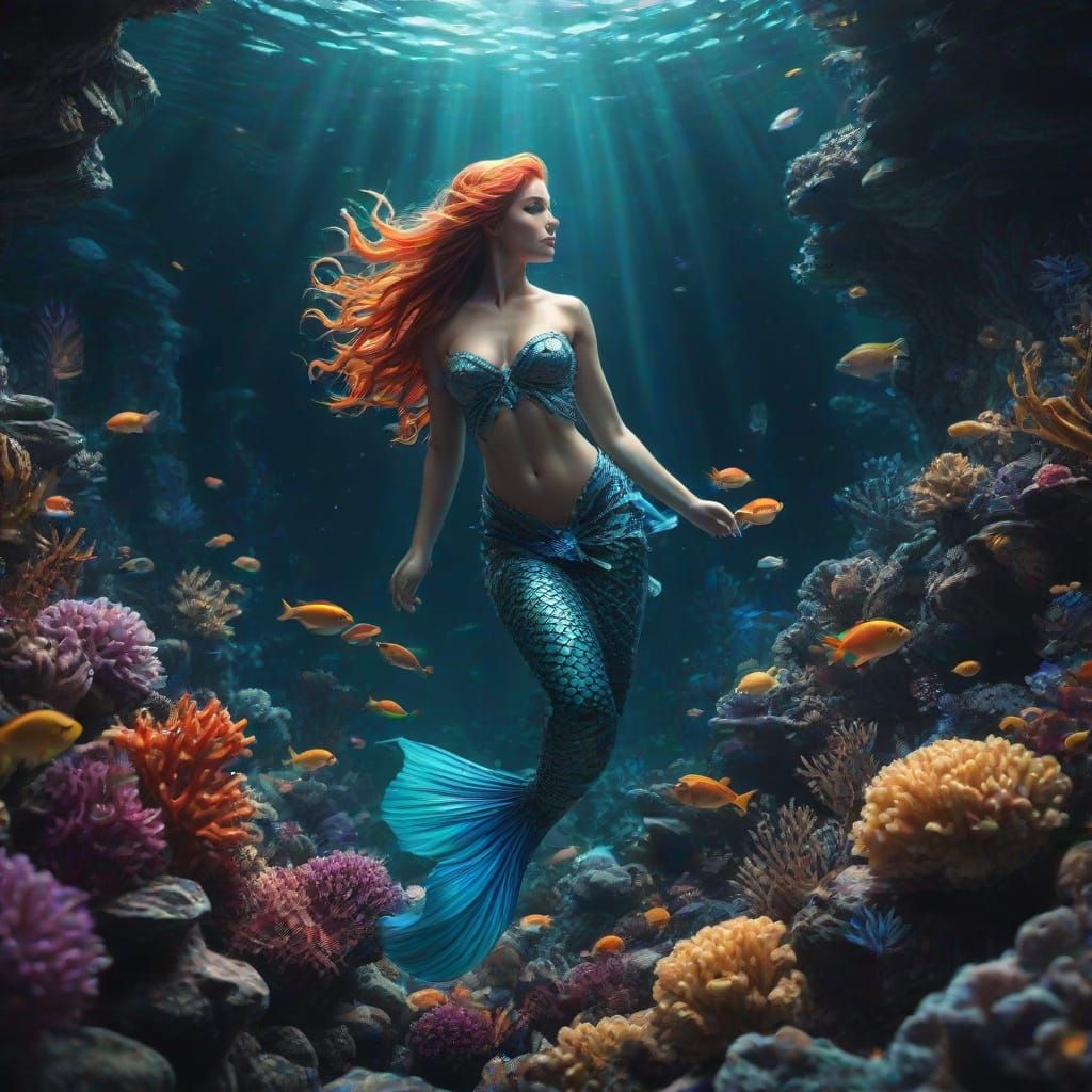 Enchanted Mermaid in Vibrant Oceanic Paradise