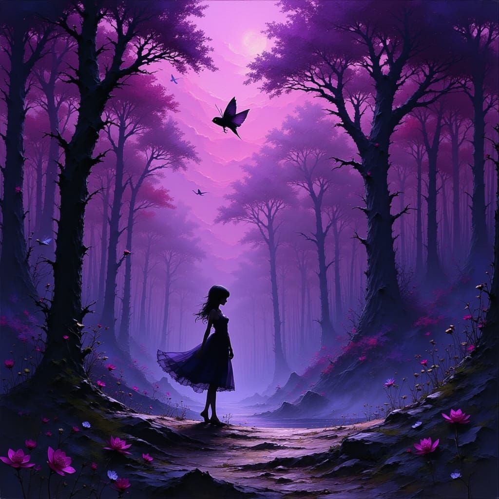Gothic Fairies in Dark Purple Woods