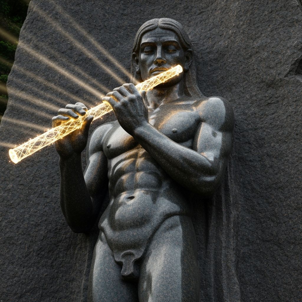Monumental Granite Figure Playing Luminous Flute