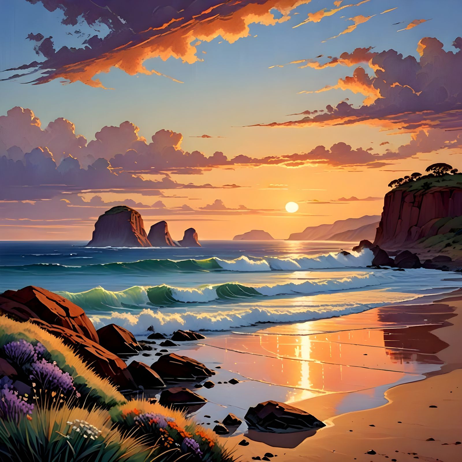 Surreal Seascape Reveals Dazzling Sunset