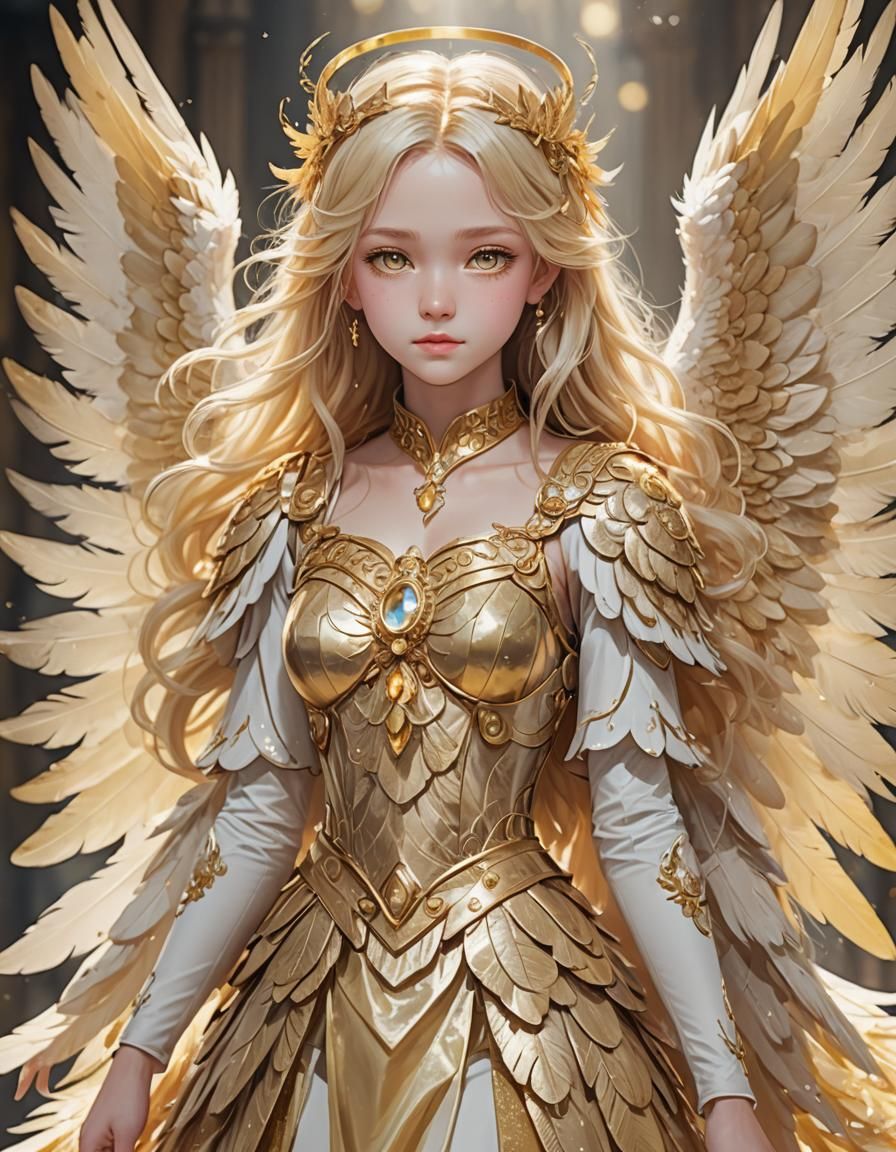 Six-Eyed Angel in Feathered Golden Dress