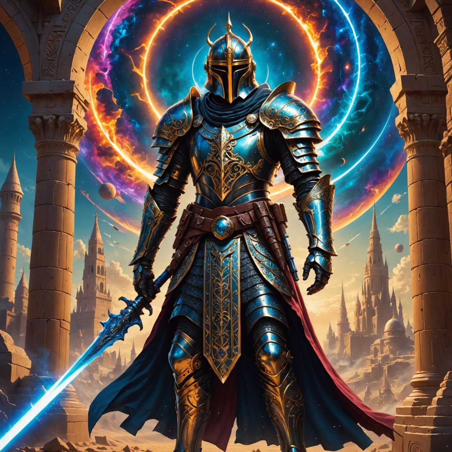 Baroque Knight Guards Futuristic Egyptian Castle