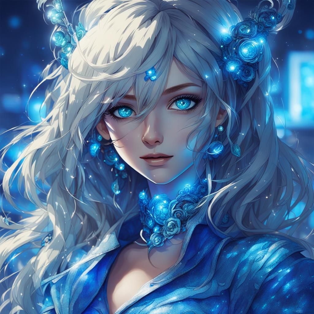 Alluring Metallic Figure in Electric Blue Hues