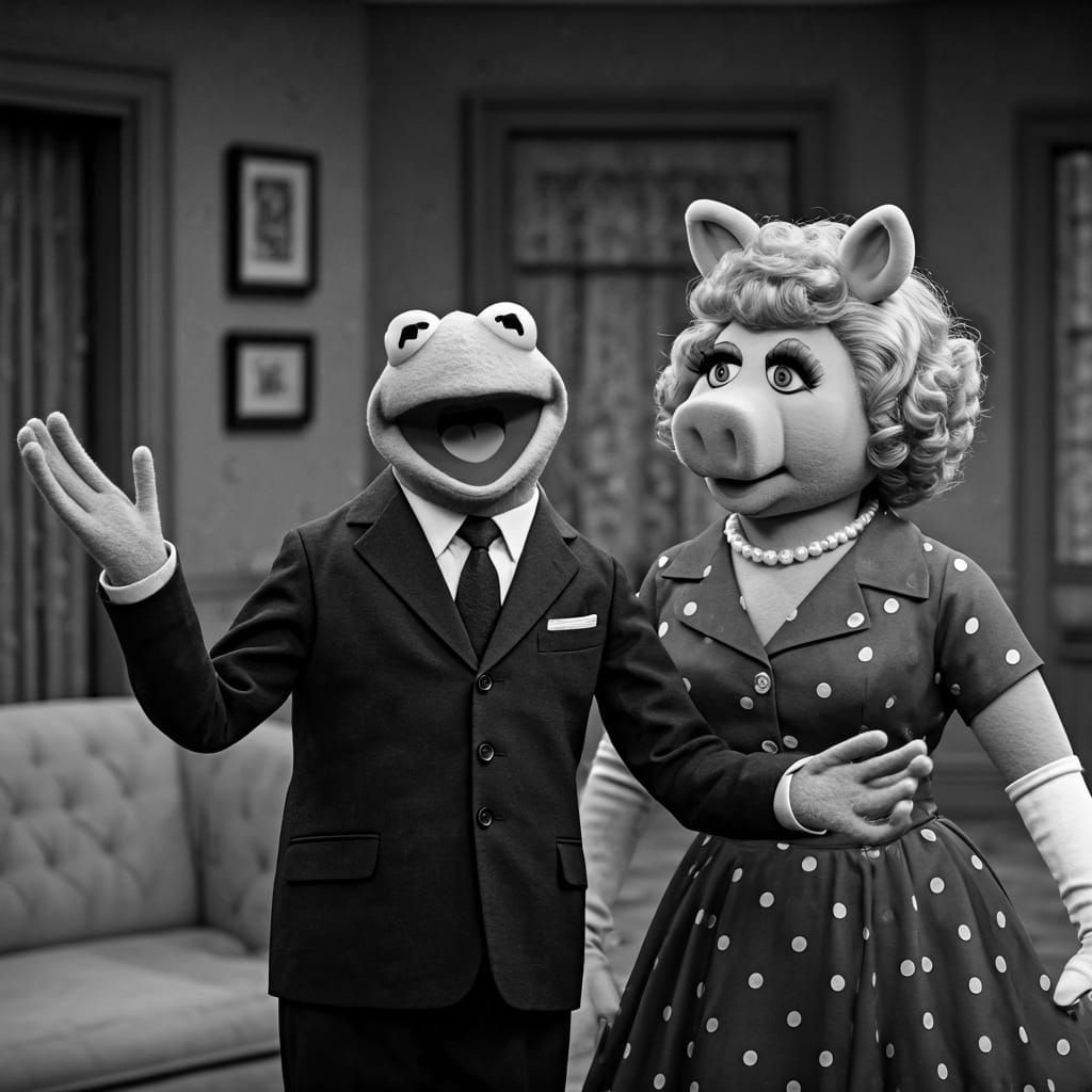 Kermit and Miss Piggy in I Love Lucy Scene