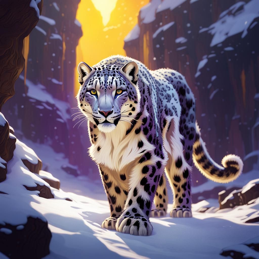 Snow Leopard in Dark Fantasy Style