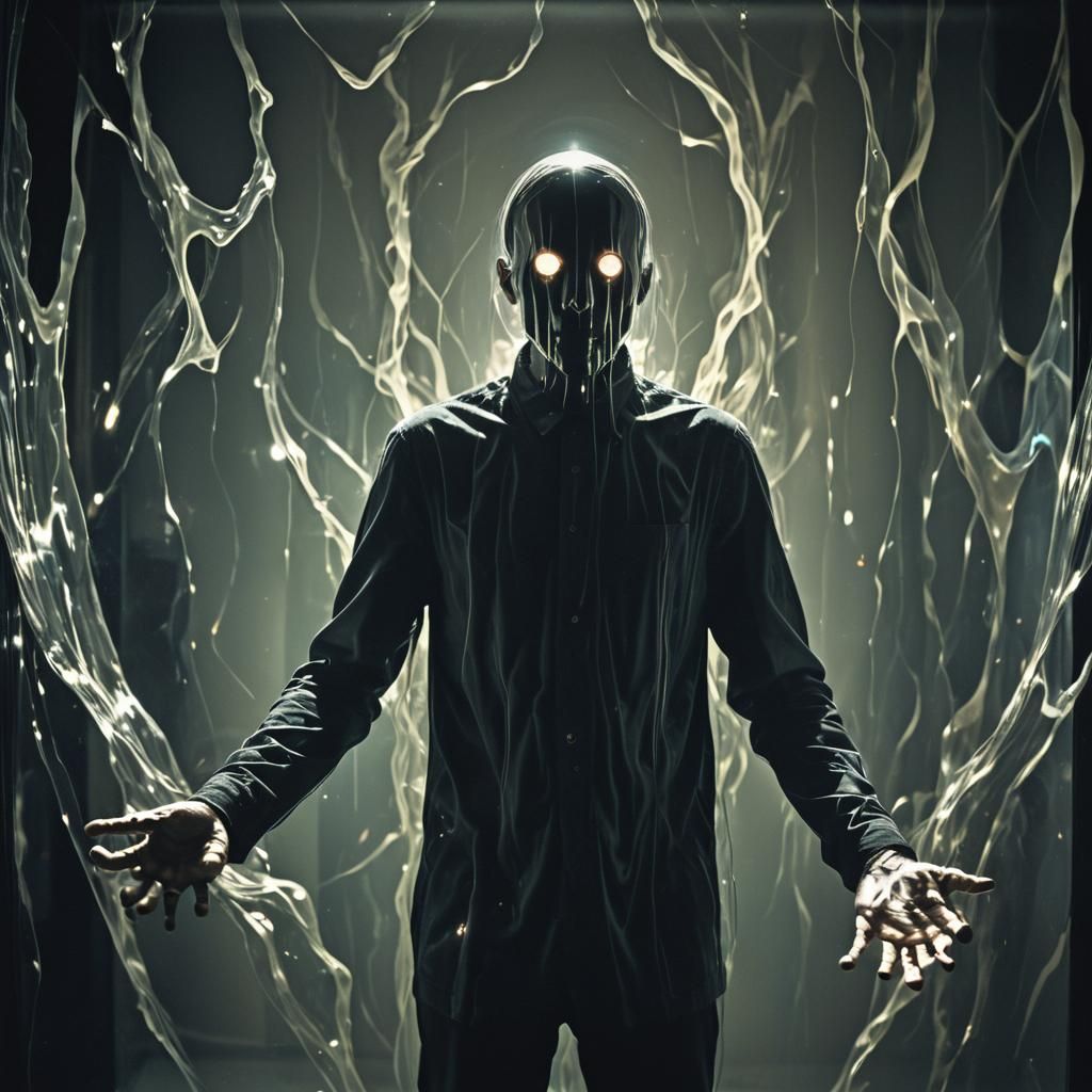 Eerie Spectral Figure Reflected in Dark Mirror