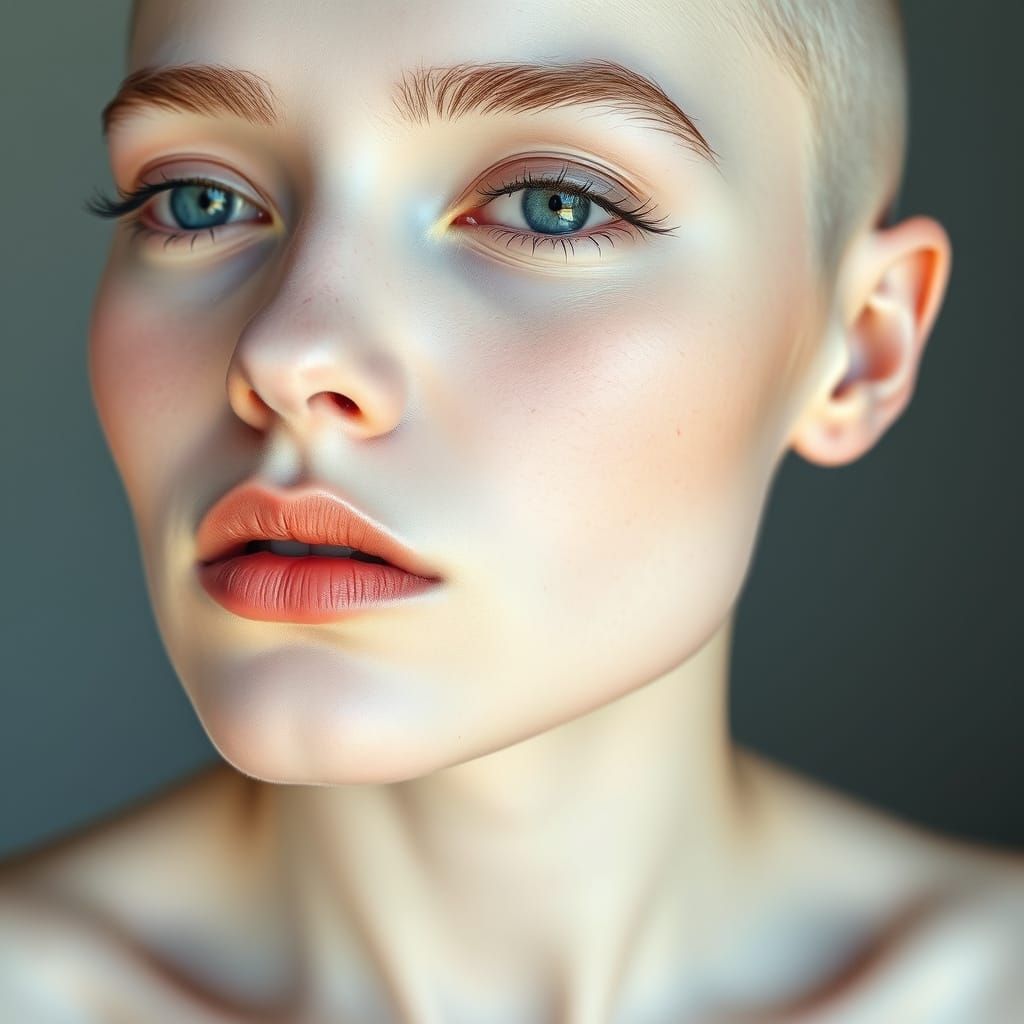Elegant Lady with Alabaster Skin in a Close-Up