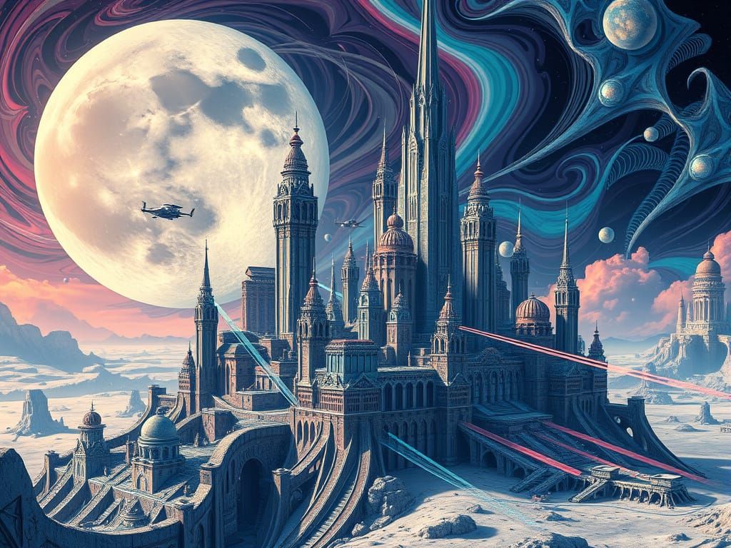 Lunar Metropolis in Retrofuturistic Style