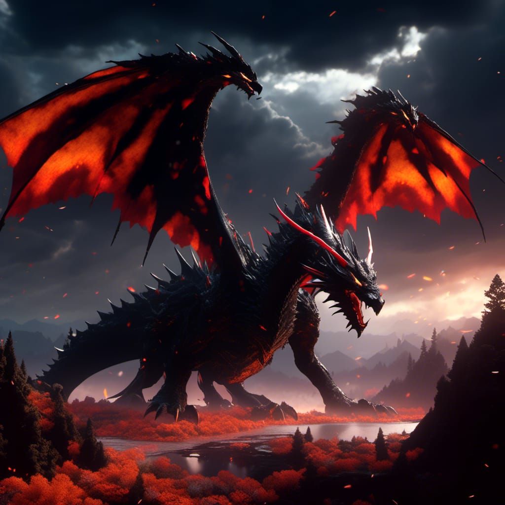 Evil Gold Dragon Amidst Planetary Destruction