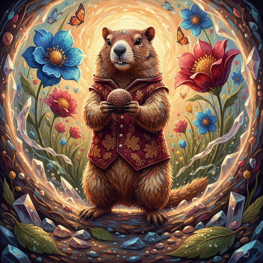 Marmot at Portal with Truffle, Impasto Style