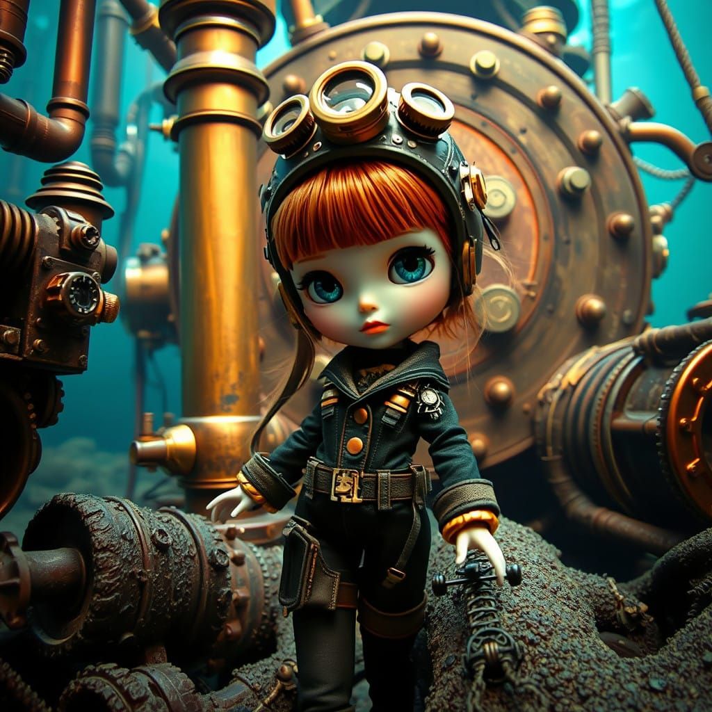 Steampunk Blythe Doll in Sunken Ship Wreckage