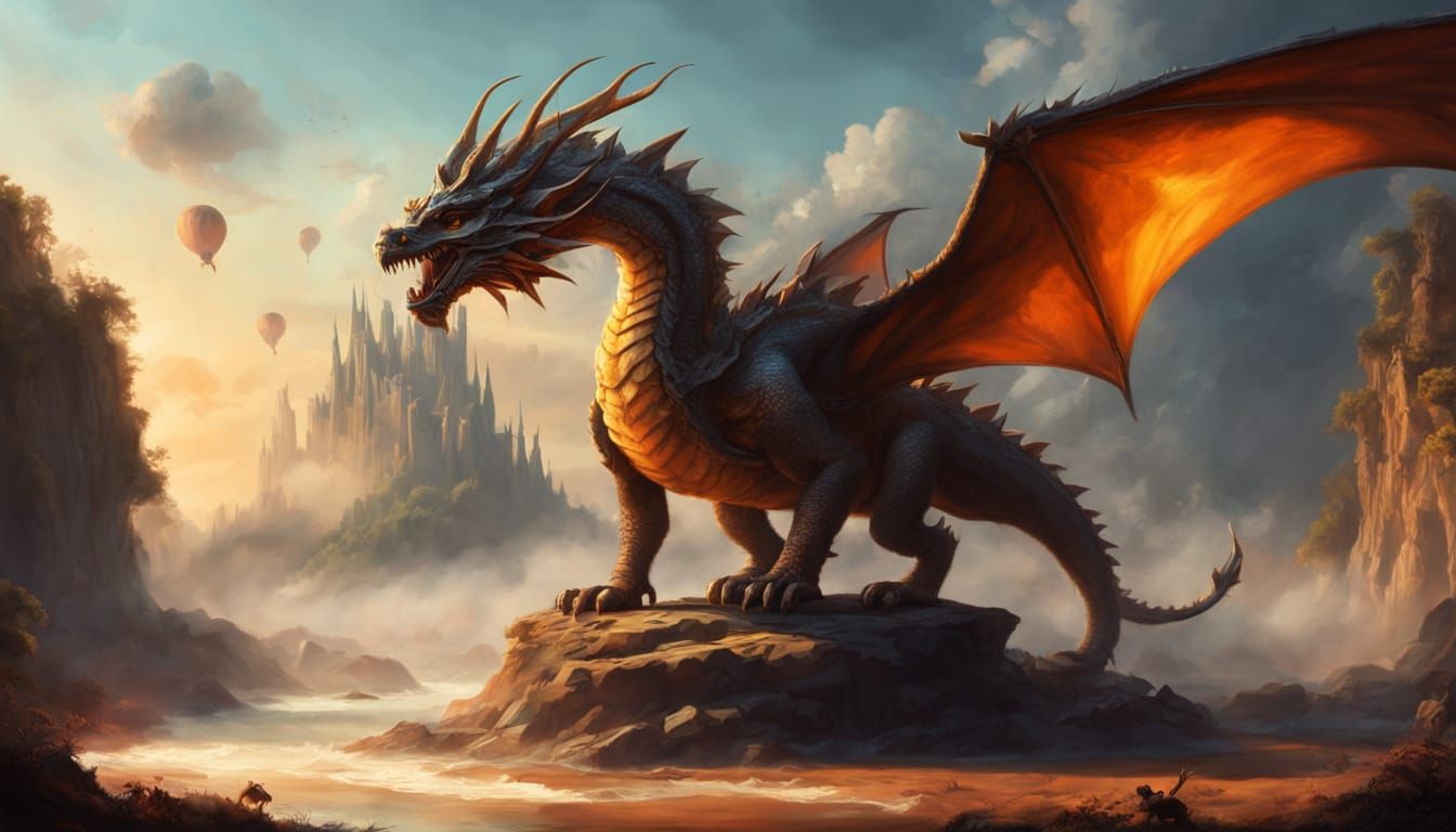 Mystical Dragon in Vibrant Oil Painting