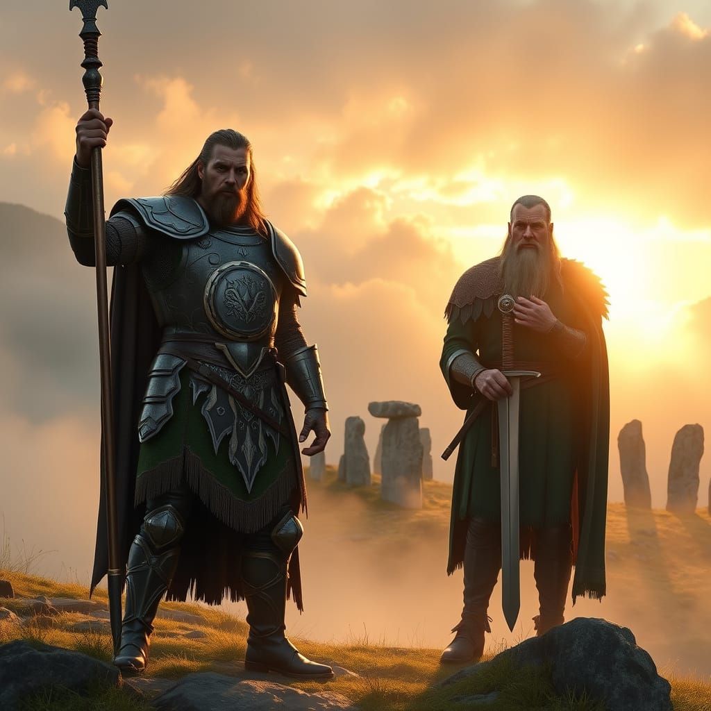 Celtic Heroes Cú Chulainn & Fionn Mac Cumhaill on Misty Moun...