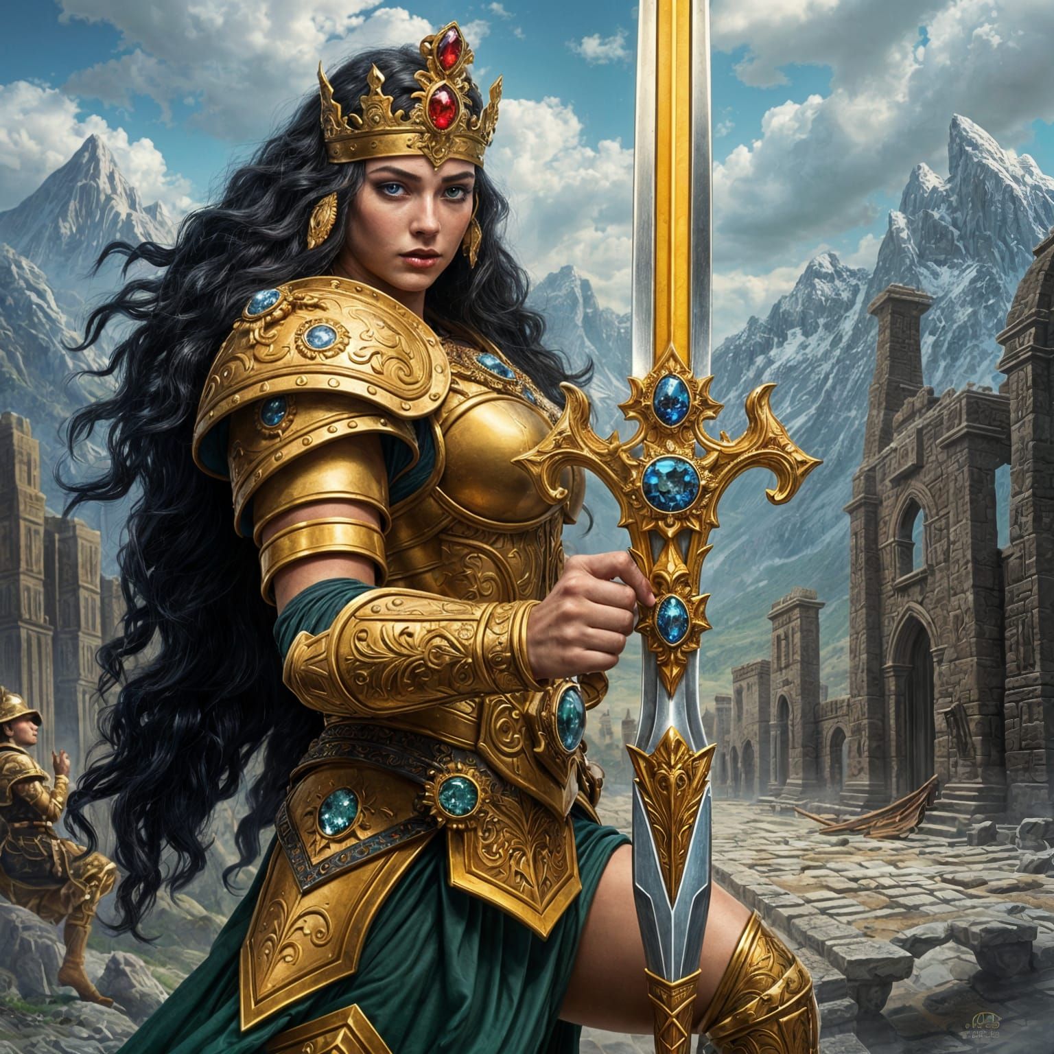 Epic Fantasy Warrior Queen in Majestic Battle Armor