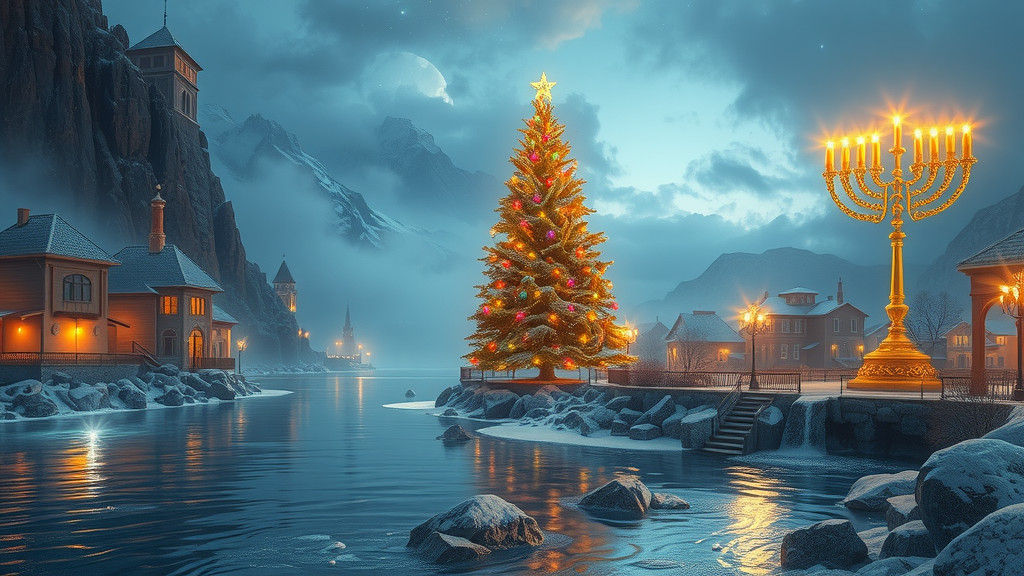 Mystical Holiday Convergence: A Syd Mead Inspired Scene