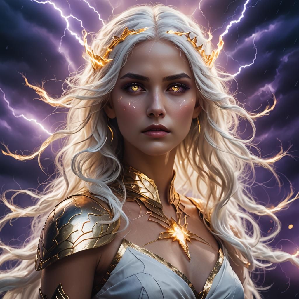 Fantasy Goddess Portrait with Gold Lightning Power