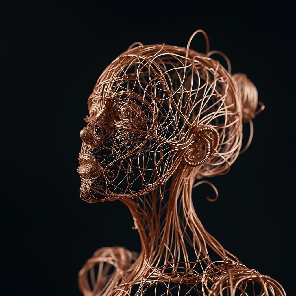 Hyperrealistic Copper Wire Woman: Digital Concept Art