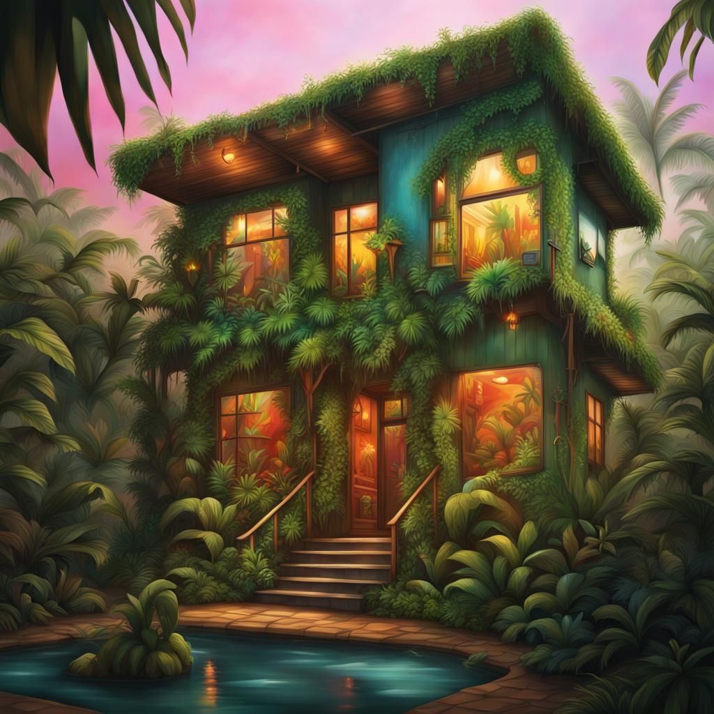 Jungle Theme House Interior: Hyperrealistic Concept Art