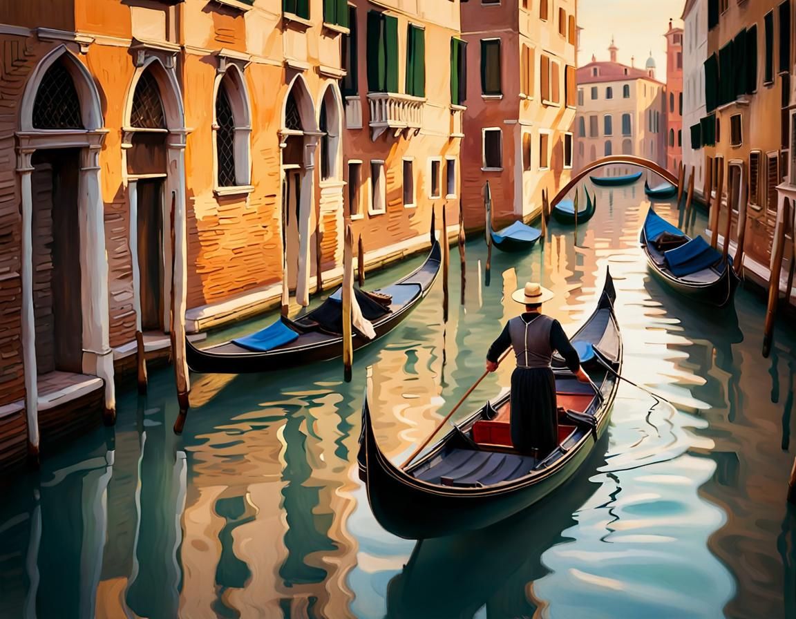Venetian Gondolier in Dreamy Impressionist Style