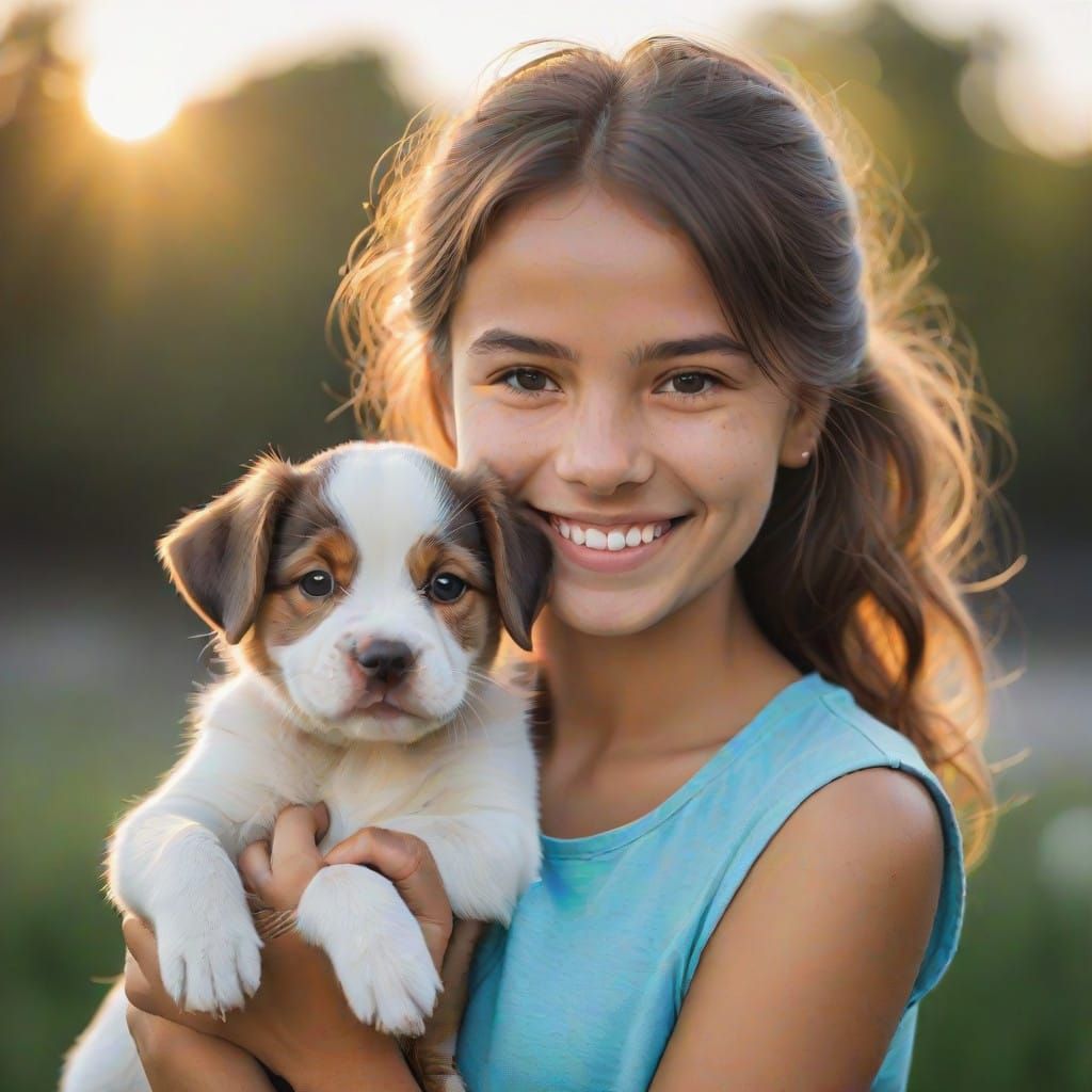 Joyful Portrait of a Girl with Her Loyal Companion