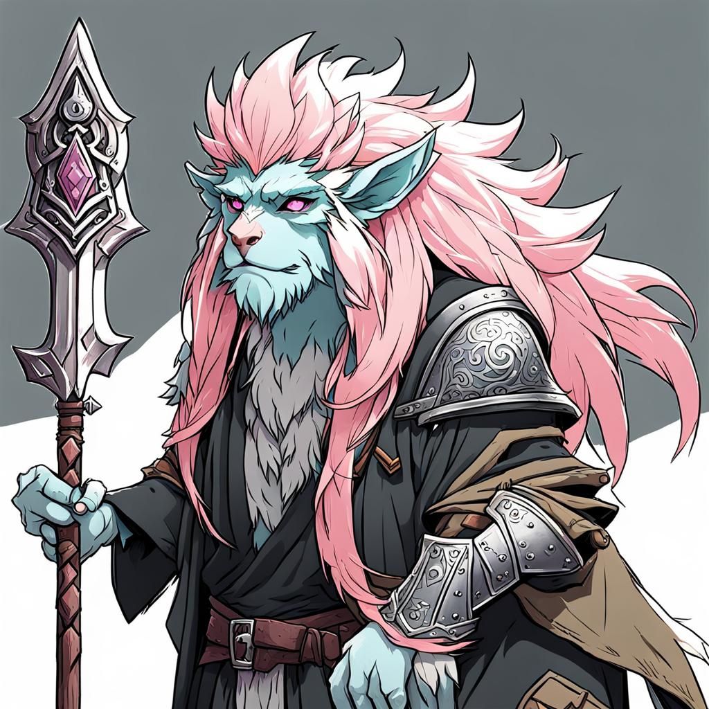Anime Furbolg: Blind Druid with Pink Hair