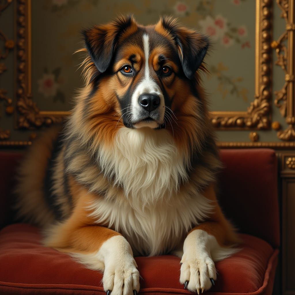 Majestic Dog in Baroque Setting, 19th Century Portrait