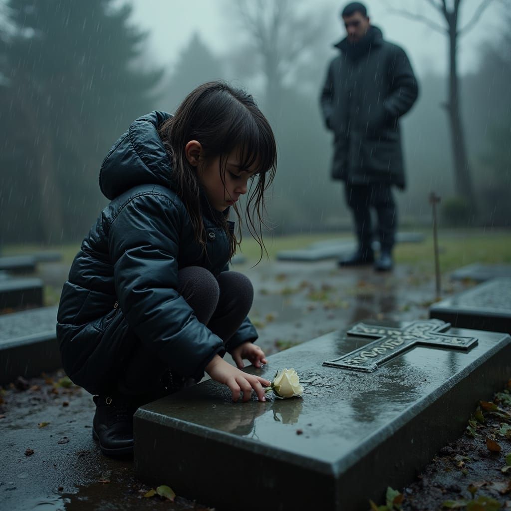 Grief: A Girl at Her Mother's Grave in Hyperrealism