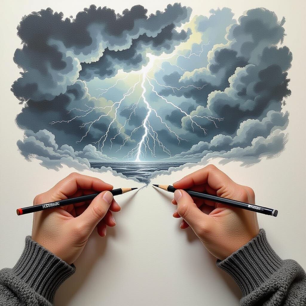 Hand Drawing Storm with Pencil on Paper