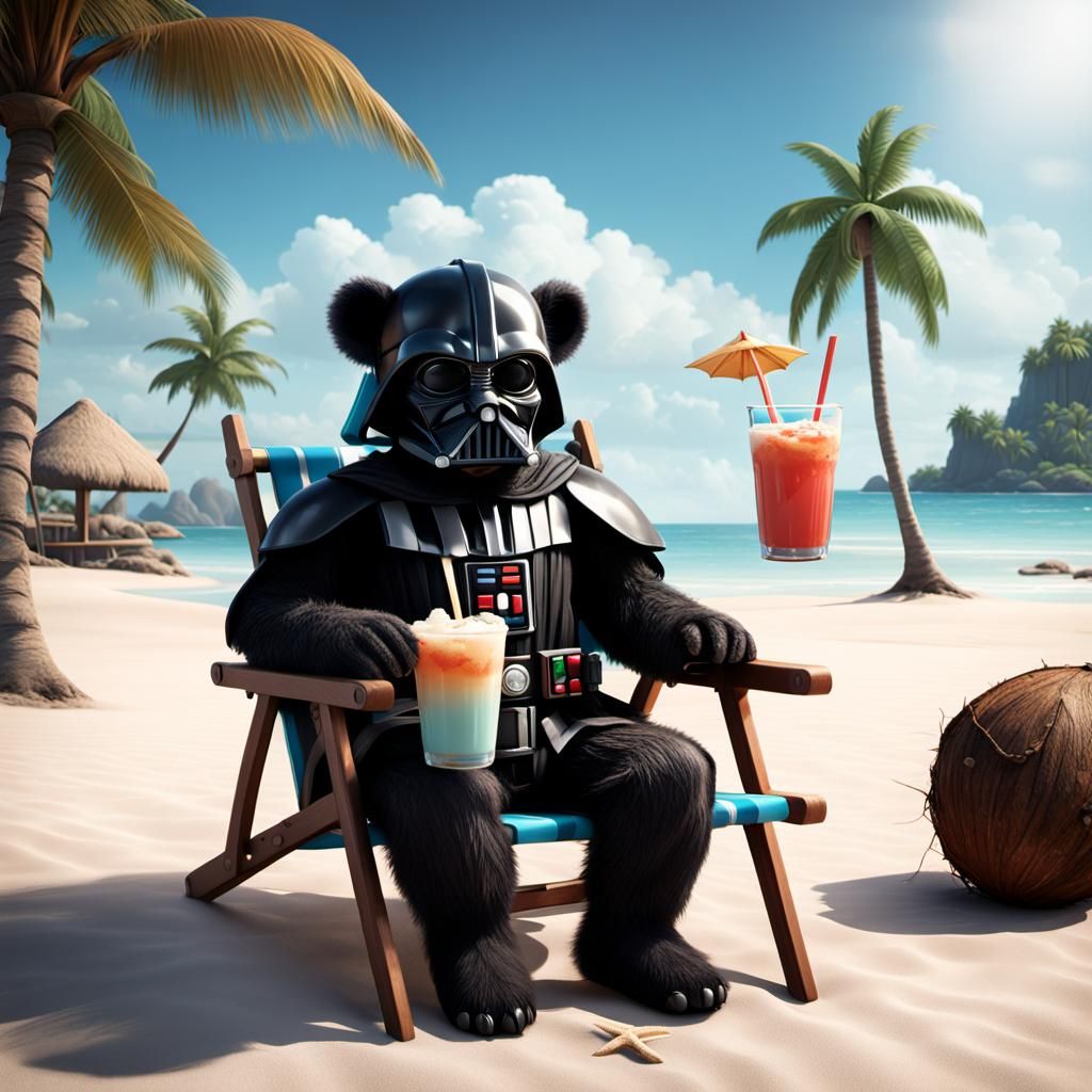 Darth Teddy Bear on Beach: Detailed Matte Painting
