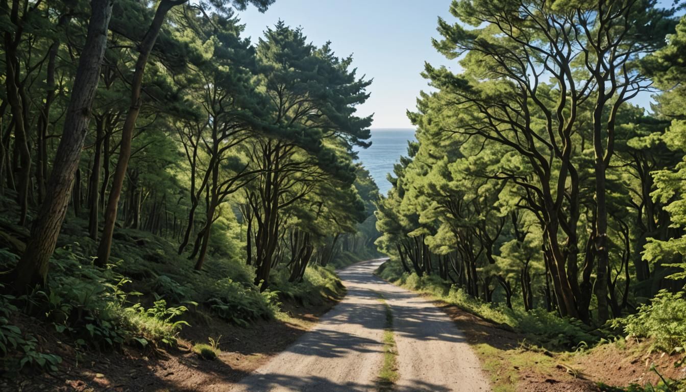 Forest Road with Distant Sea View