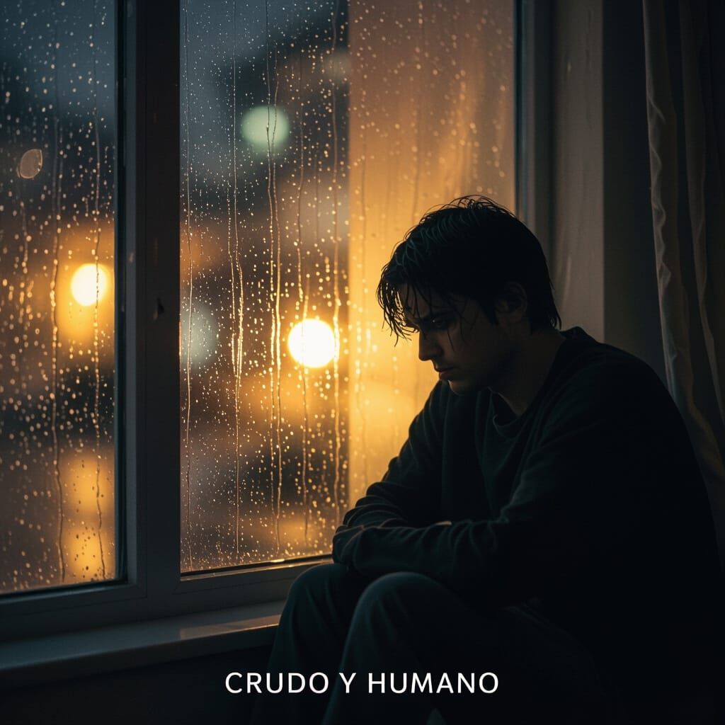 Melancholic Figure by Window at Night, Cinematic Mood