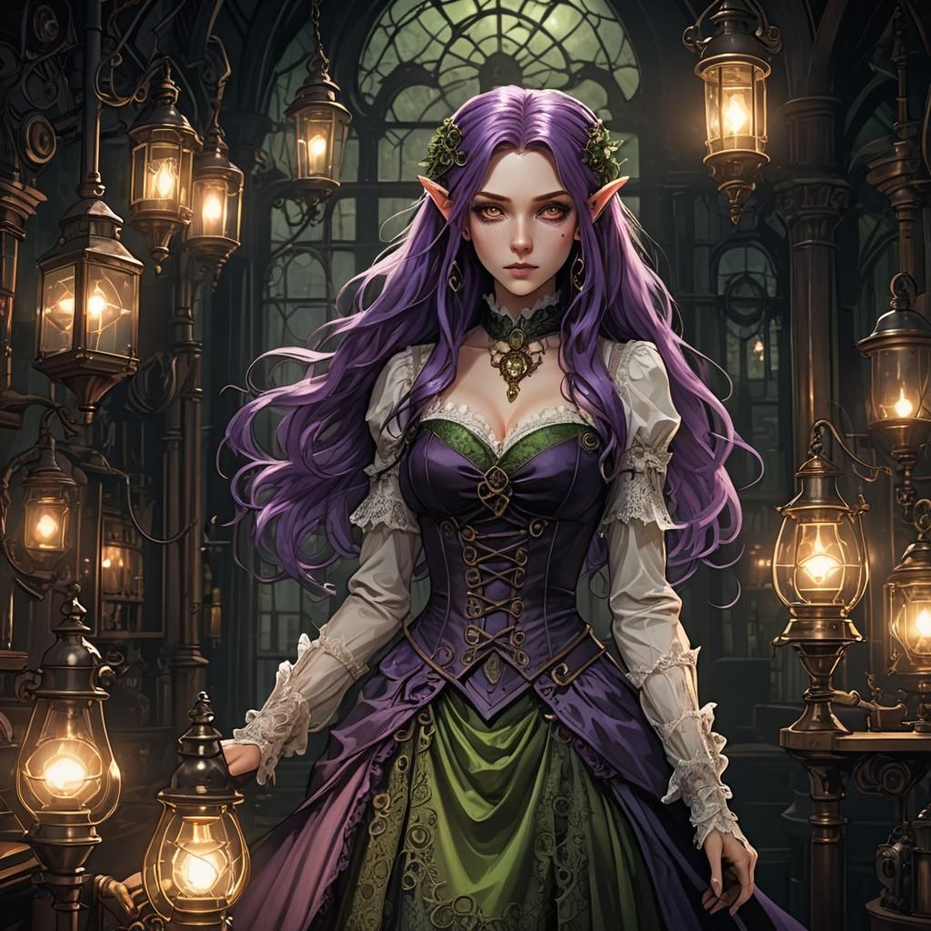 Steampunk Anime Elf in Victorian Laboratory