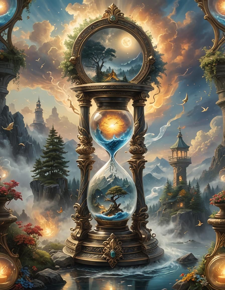 Surreal Sun Moon Four Seasons Hourglass