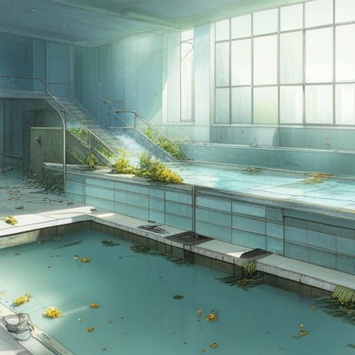 Post-Apocalyptic Swimming Pool with Dandelions